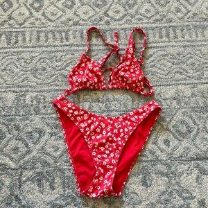 PAC Sun red white floral bikini swimsuit size small